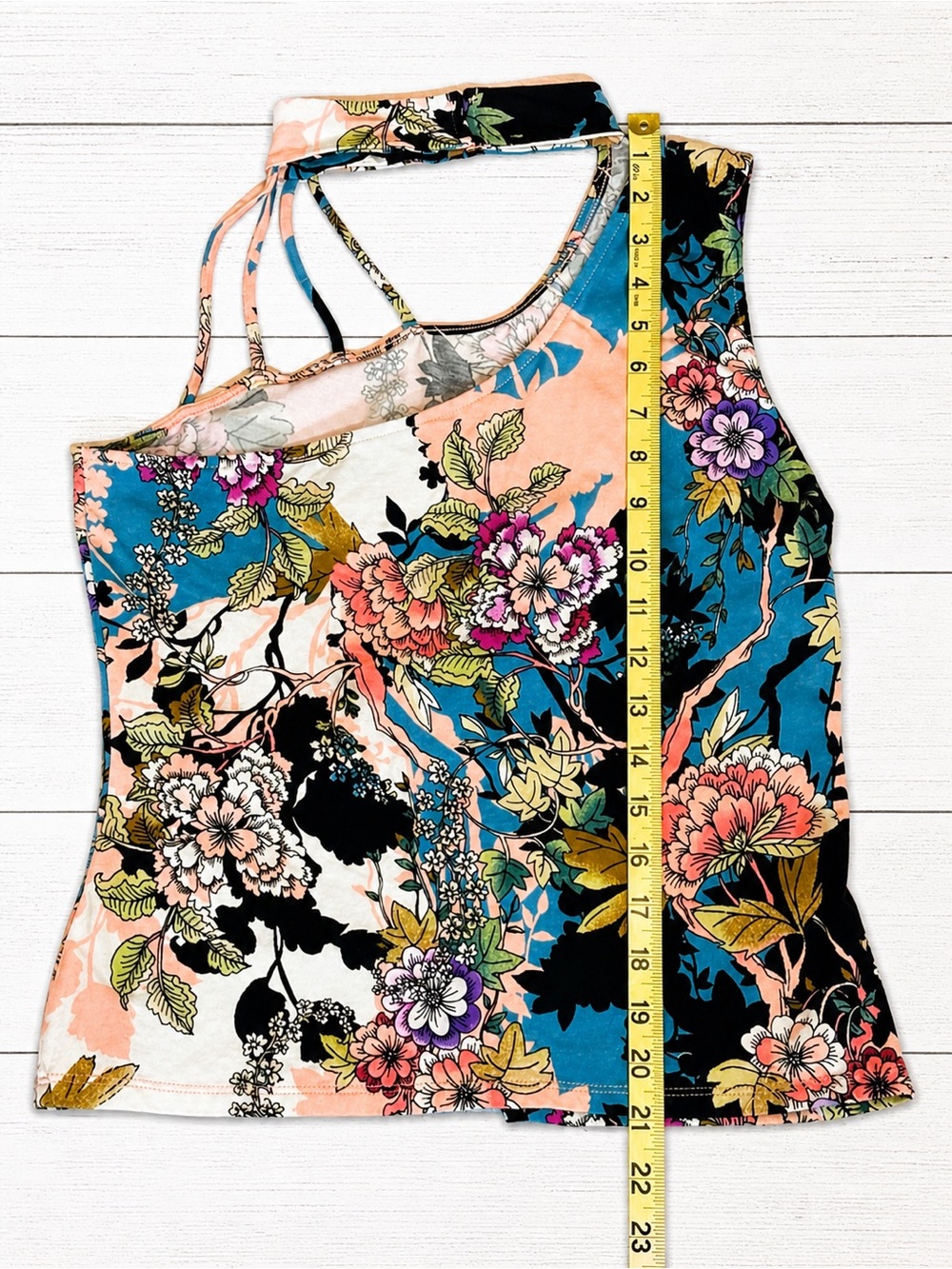 Guess Floral Asymmetrical One Shoulder Halter Tank Y2K Going Out Top Large Boho - Picture 5 of 7